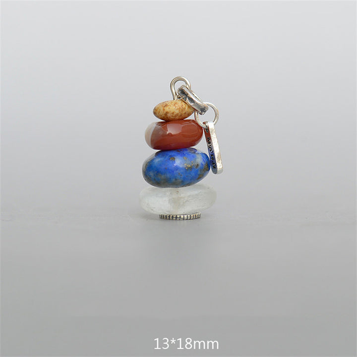 Collana con ciondolo calmante in labradorite con vari cristalli e Buddha Stones Zen Cairn - Ciondolo con perline di vetro color acquamarina, agata rossa, pietra paesaggio e lazurite 13*18 mm - image 17