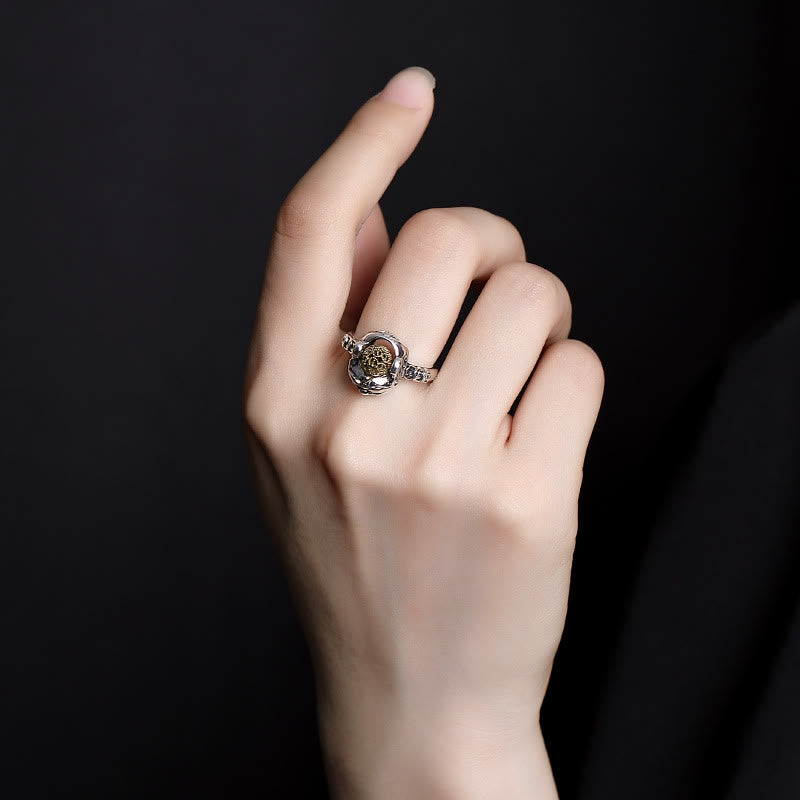 Anello regolabile con moneta di rame PiXiu in argento sterling 925 Buddha Stones