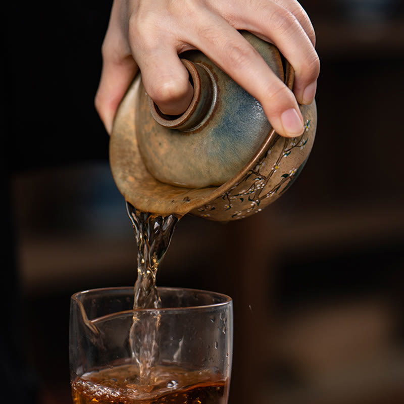 Buddha Stones Jingdezhen dipinte a mano Ru Kiln porcellana Hanfu ragazza fiore ceramica Gaiwan Sancai tazza da tè Kung Fu tazza da tè e piattino con coperchio