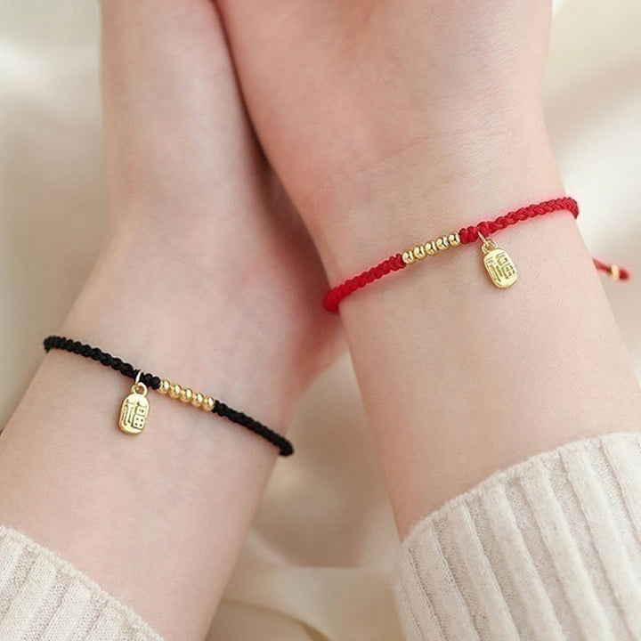 Braccialetto di corda con ciondolo a forma di carattere Fu fatto a mano con Buddha Stones