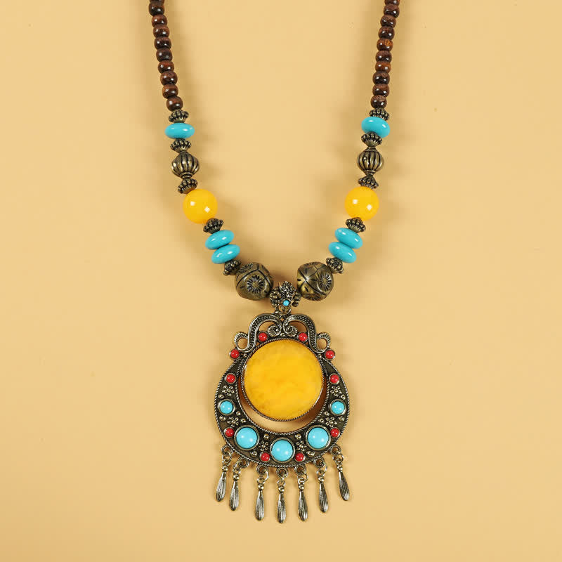 Perline retrò tibetane con nappa per capelli, accessori per capelli - Nappa-Giallo - image 9