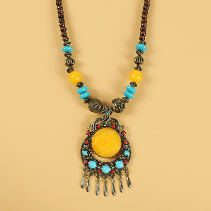 Perline retrò tibetane con nappa per capelli, accessori per capelli - Nappa-Giallo - image 9