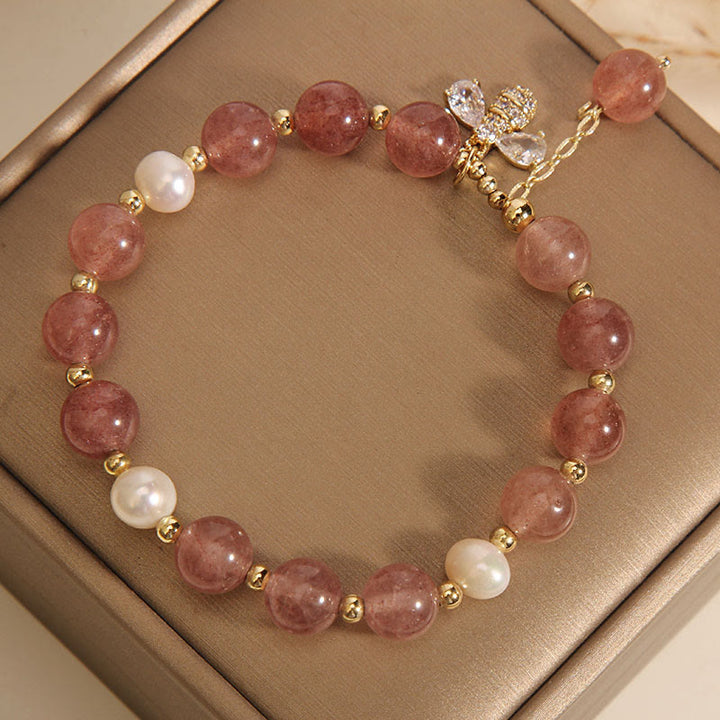 Braccialetto con ciondolo positivo ape con zircone carino e quarzo fragola perla Buddha Stones