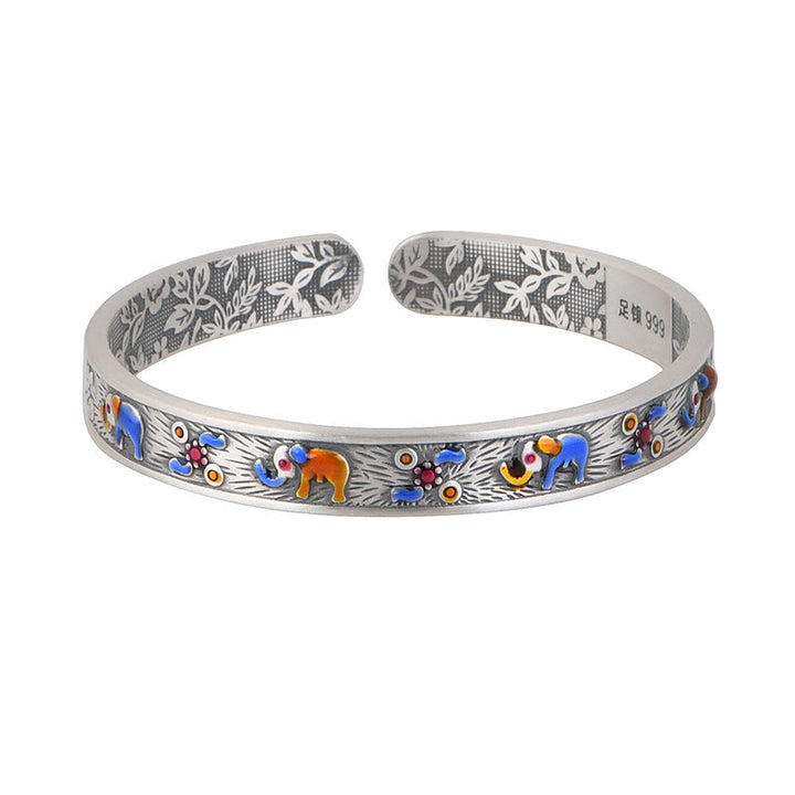 Bracciale rigido Buddha Stones 999 Sterling Silver Elephant Strength Wisdom