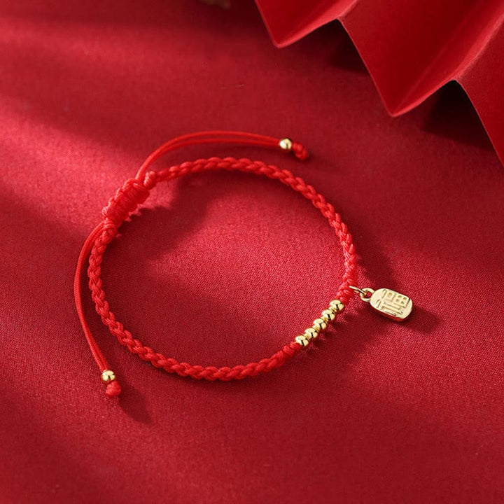 Braccialetto di corda con ciondolo a forma di carattere Fu fatto a mano con Buddha Stones
