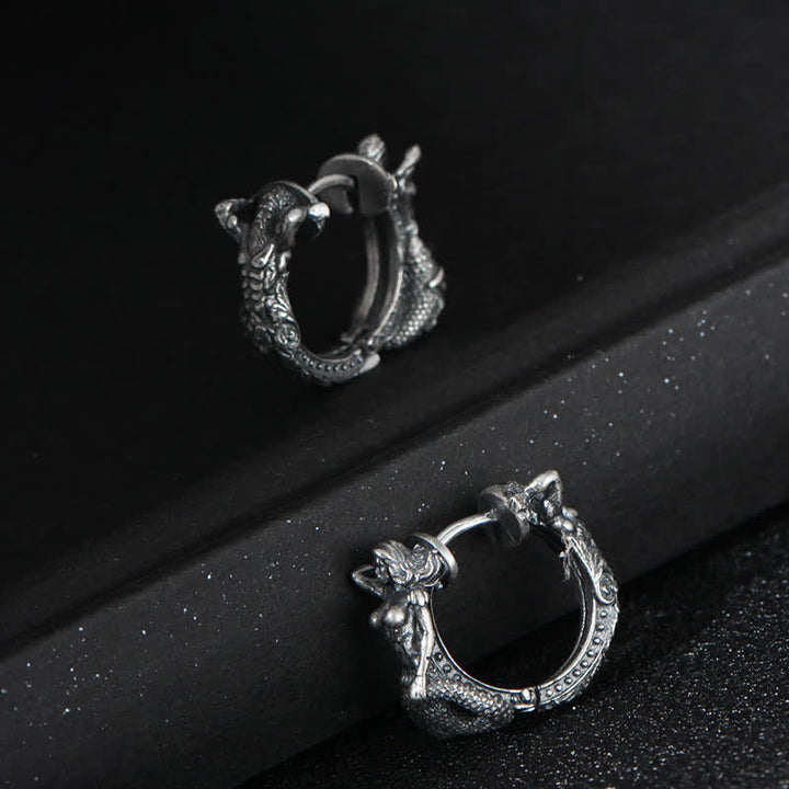 Orecchini di protezione con motivo a cerchio di drago in argento sterling 925