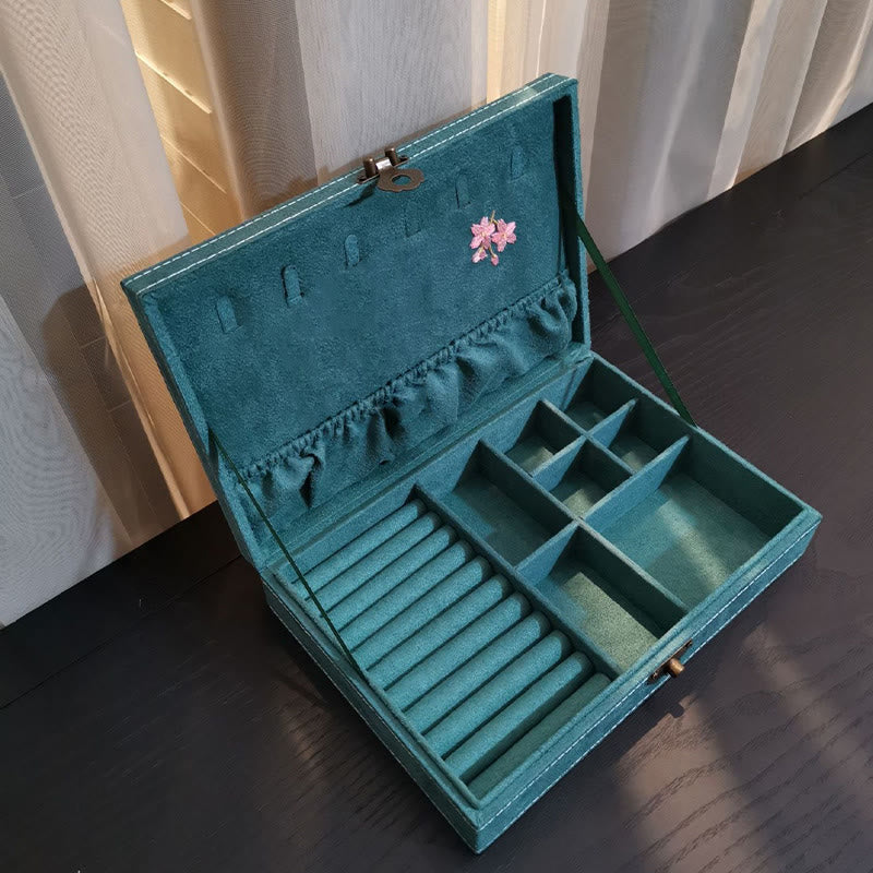 Buddha Stones Flowers Dragonfly Jewelry Box Organizer Scatola portaoggetti per gioielli a strato singolo Scatola di flanella