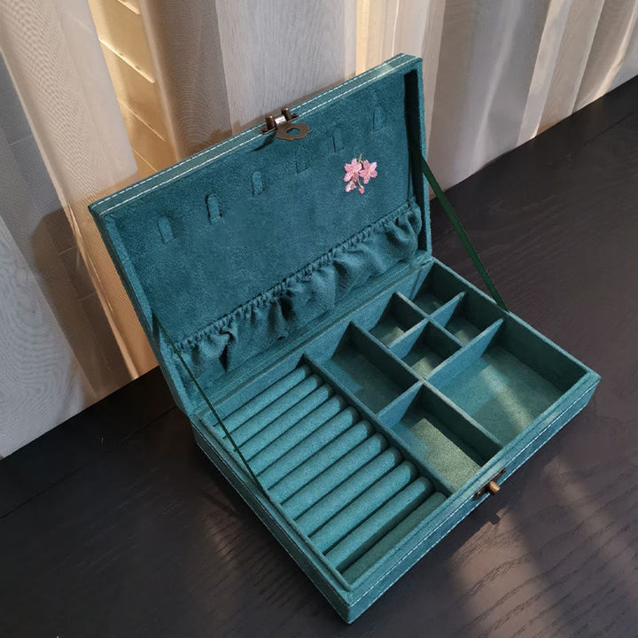 Buddha Stones Flowers Dragonfly Jewelry Box Organizer Scatola portaoggetti per gioielli a strato singolo Scatola di flanella