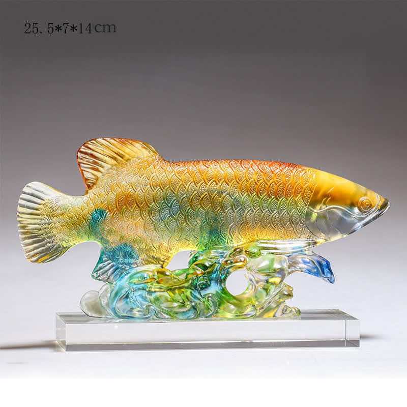 Pezzo d'arte fatto a mano in cristallo Liuli Koi Fish, decorazione per ufficio e casa