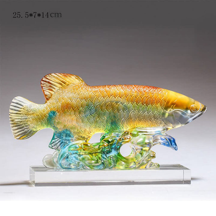 Pezzo d'arte fatto a mano in cristallo Liuli Koi Fish, decorazione per ufficio e casa