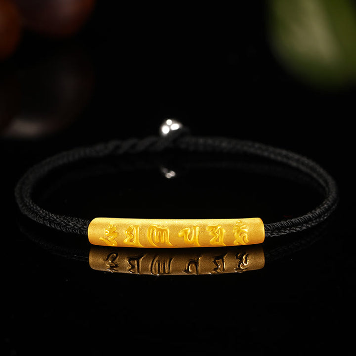 Buddha Stones Tibetano 999 Oro Om Mani Padme Hum Braccialetto di coppia intrecciato a mano con nodo della pace a otto fili e fortuna
