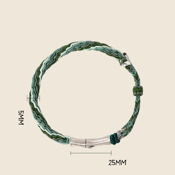 Braccialetto in argento sterling 925 con nodo di reincarnazione in bambù e corda di protezione dalla fortuna
