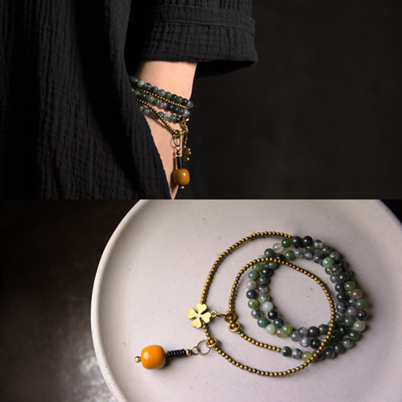 Bracciale multistrato in rame e agata muschiata Buddha Stones Lucky