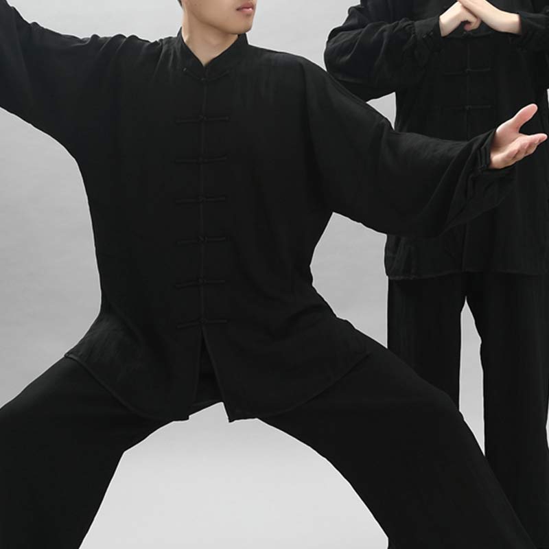 Buddha Stones Meditazione Zen Preghiera Spirituale Tai Chi Qigong Pratica Unisex Ricamo Abbigliamento Set - Manica lunga nera - US14, UK/AU18, EU46 (3XL) - image 7