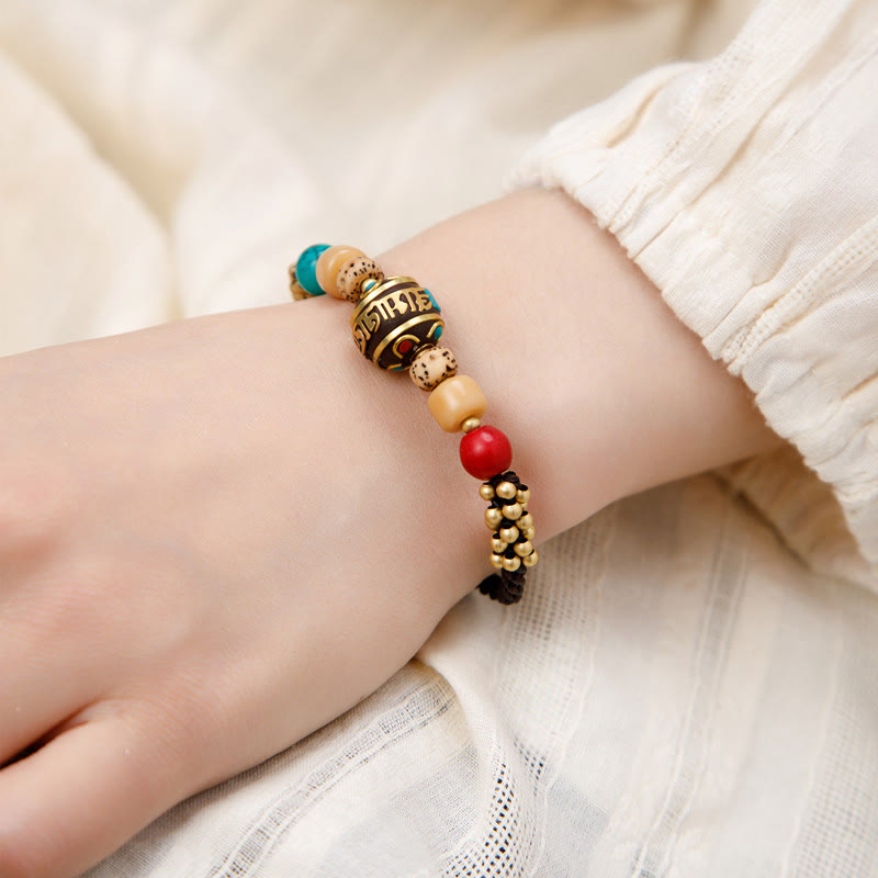 Braccialetto di protezione e forza Buddha Stones in turchese tibetano Om Mani Padme Hum
