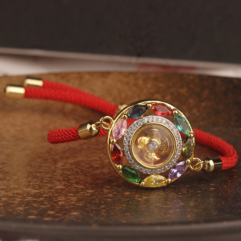 Buddha Stones Zircone colorato Rame Ricchezza Fortuna Rotazione Bracciale Collana Pendente