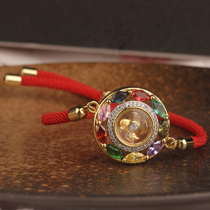 Buddha Stones Zircone colorato Rame Ricchezza Fortuna Rotazione Bracciale Collana Pendente