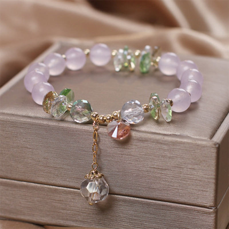 Braccialetto con ciondolo di pace in cristallo rosa con occhio di gatto Buddha Stones - calcedonio viola - image 9