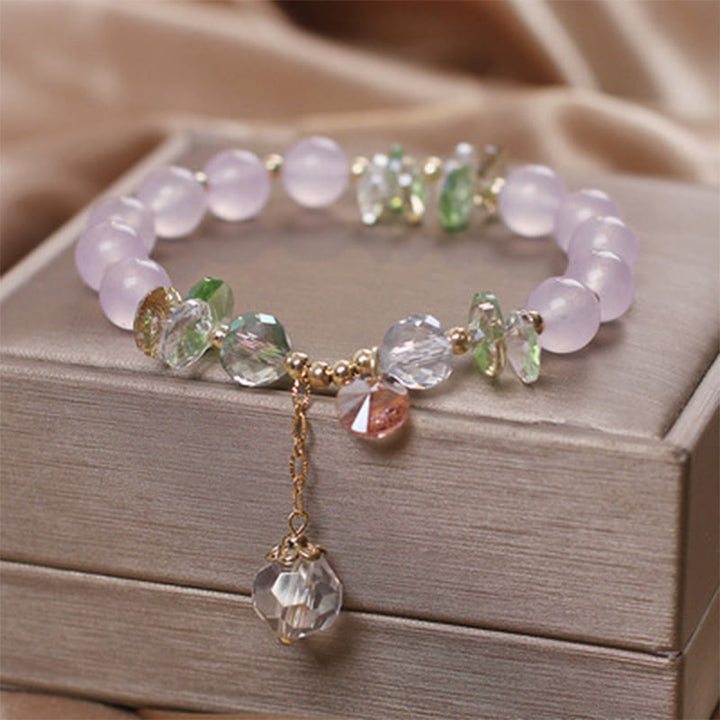 Braccialetto con ciondolo di pace in cristallo rosa con occhio di gatto Buddha Stones - calcedonio viola - image 9