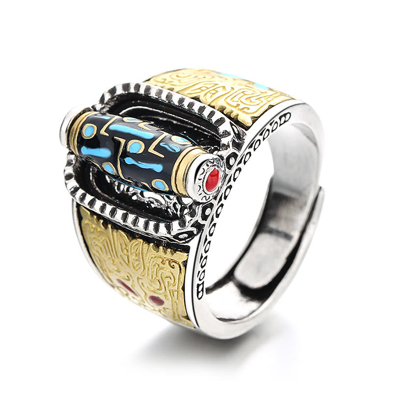 Buddha Stones Tibetano Nove Occhi Dzi Bead Ricchezza Benedizioni Anello Rotante