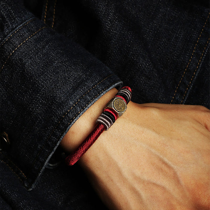 Bracciale Buddha Stones in argento sterling 925 con nodo perfetto e nodo King Kong, fede e forza