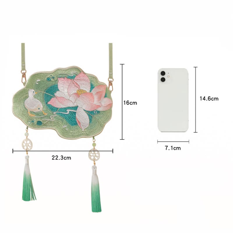 Buddha Stones Fortuna Ricamo Loto Koi Pesce Coniglio Fiore Borsa Hanfu Borsa a Tracolla Borsa a Tracolla - image 15