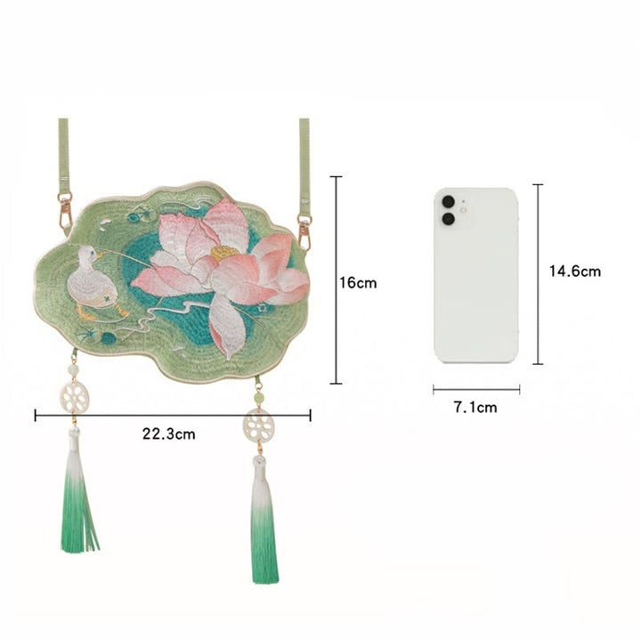 Buddha Stones Fortuna Ricamo Loto Koi Pesce Coniglio Fiore Borsa Hanfu Borsa a Tracolla Borsa a Tracolla - image 15