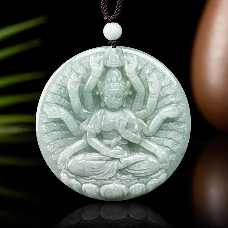 Collana con ciondolo in corda di giada con benedizione di Avalokitesvara di Kwan Yin a mille mani - image 6