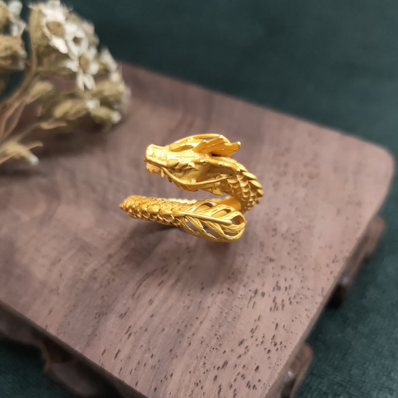 Anello di forza del successo del drago dorato Buddha Stones