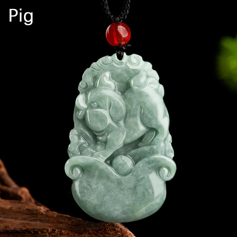 Buddha Stones Giada verde naturale 12 Zodiaco cinese Fortuna Prosperità Collana pendente - Maiale - image 20