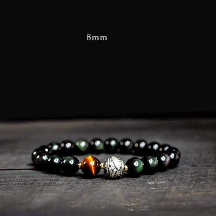 Buddha Stones per sperimentare un'inversione della fortuna Braccialetto di protezione in ossidiana arcobaleno e oro lucido