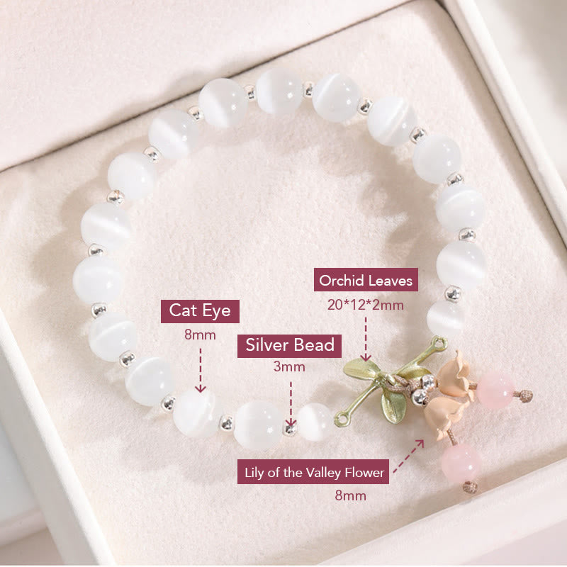 Bracciale con ciondolo Buddha Stones Cat's Eye, Aventurina verde, Calcedonio blu, Cristallo rosa, Orchidea della pace