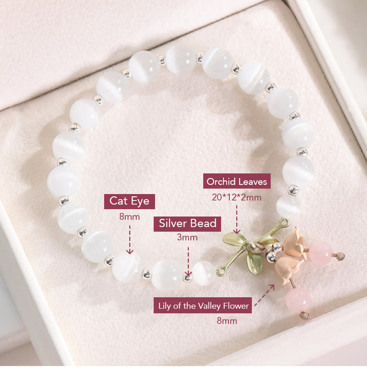 Bracciale con ciondolo Buddha Stones Cat's Eye, Aventurina verde, Calcedonio blu, Cristallo rosa, Orchidea della pace
