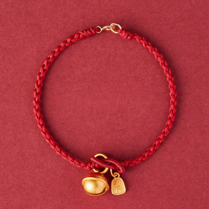 Braccialetto in corda rossa con ciondolo a forma di carattere Fu fatto a mano con Buddha Stones e campanella della fortuna e della felicità
