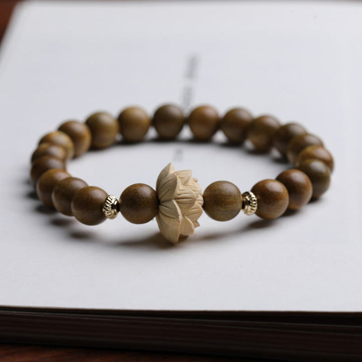 Braccialetto rilassante Buddha Stones Sandalo verde Bosso Loto
