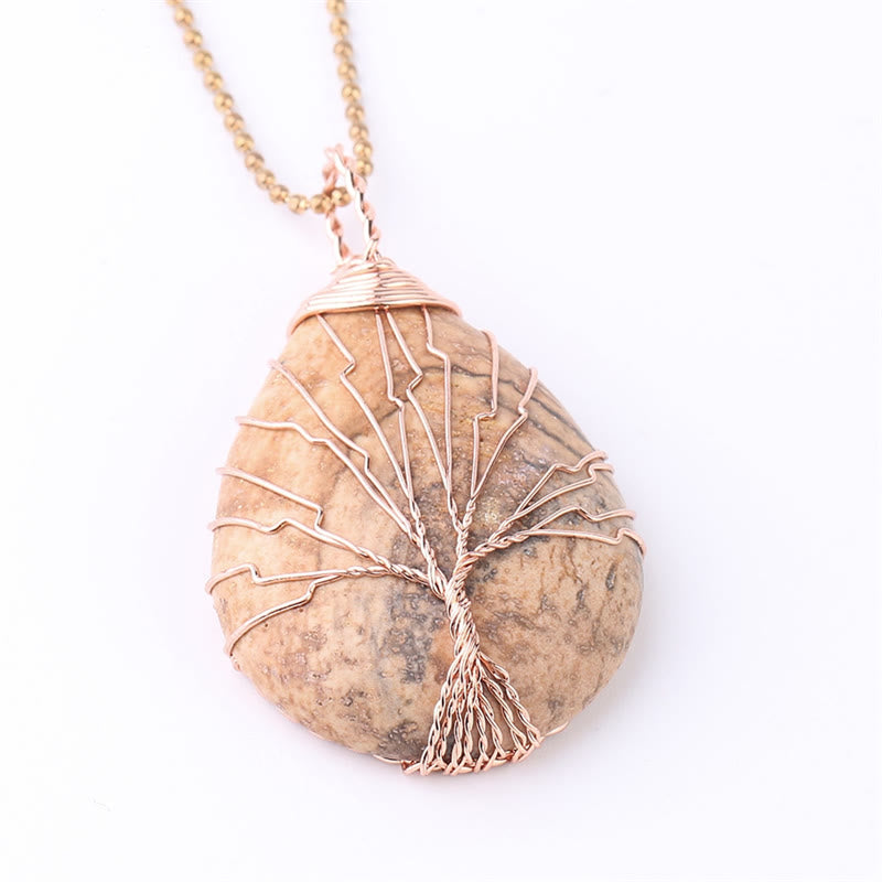 Buddha Stones Cristallo di quarzo naturale Albero della vita Collana con ciondolo energetico curativo - Immagine Jasper Rose Gold Tree - image 23