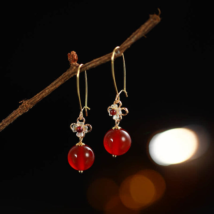 Orecchini Buddha Stones in argento sterling 925 con perline di fiori di agata rossa e fiducia