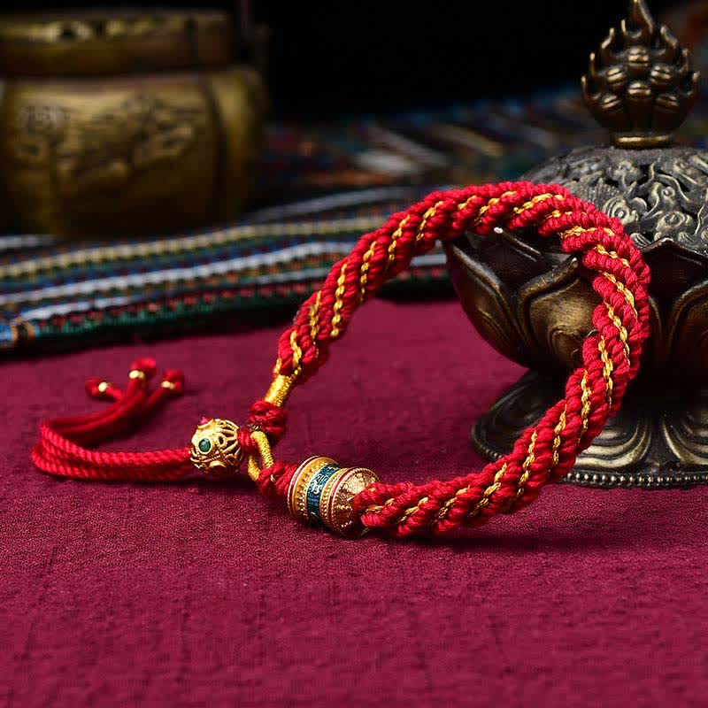 Braccialetto con ciondolo a forma di ruota di preghiera con ciondolo a forma di Thangka, fatto a mano in tibetano, con Buddha Stones