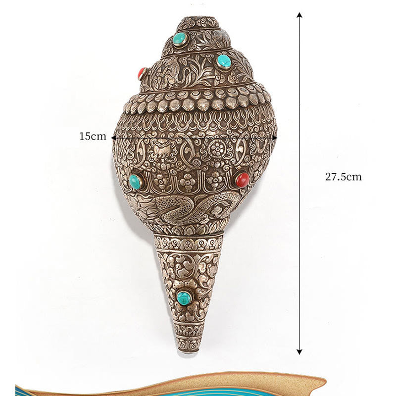 Tibetano fatto a mano naturale Shankha inciso otto simboli di buon auspicio conchiglia fortunata decorazione per la casa - image 13