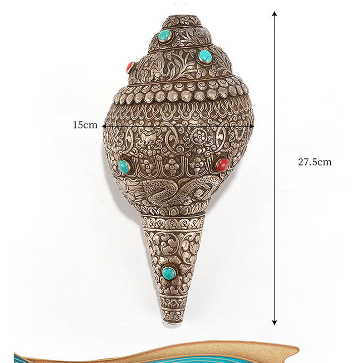 Tibetano fatto a mano naturale Shankha inciso otto simboli di buon auspicio conchiglia fortunata decorazione per la casa - image 13