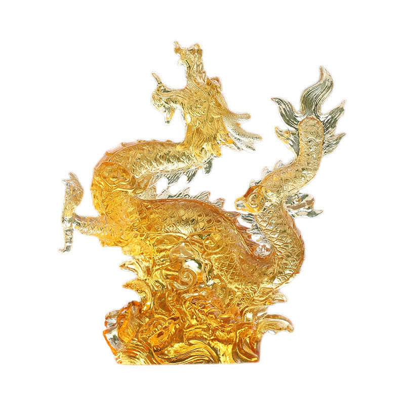 Buddha Stones fatte a mano Zodiaco cinese Drago giallo Liuli Cristallo Pezzo d'arte Fortuna Protezione Decorazione per casa e ufficio