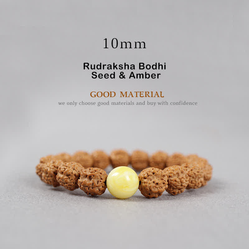 Buddha Stones Tibet Rudraksha Bodhi Seed Dzi Bead Ambra Turchese Bracciale della Ricchezza