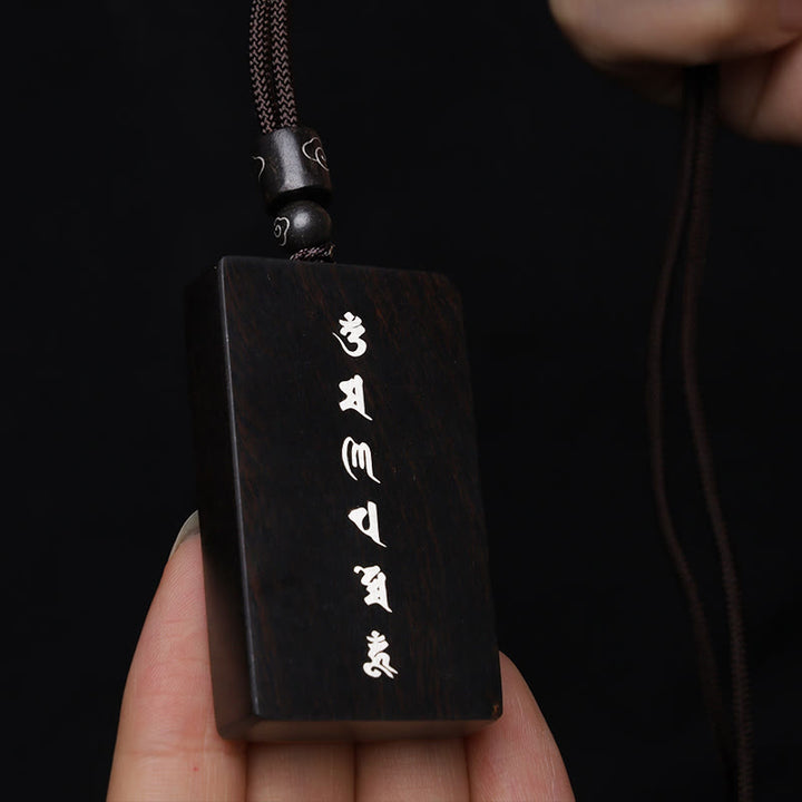 Collana con Buddha Stones in argento sterling 999 con piccole foglie di sandalo rosso e legno di ebano, Om Mani Padme Hum, intarsiato, protezione - image 13