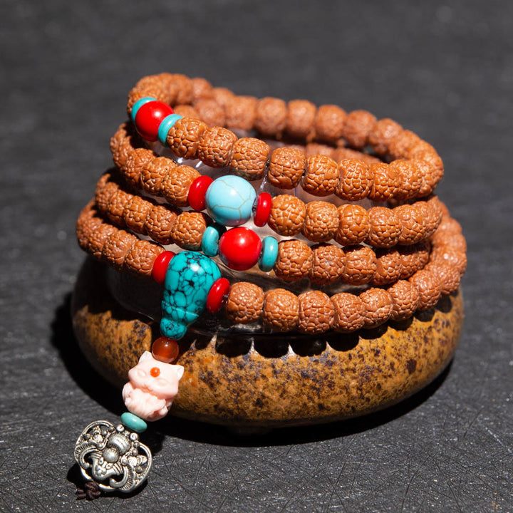 Tibet 108 Mala Beads Rudraksha Bodhi Seed Zodiaco Cinese Natale Buddha Ricchezza Braccialetto Charm