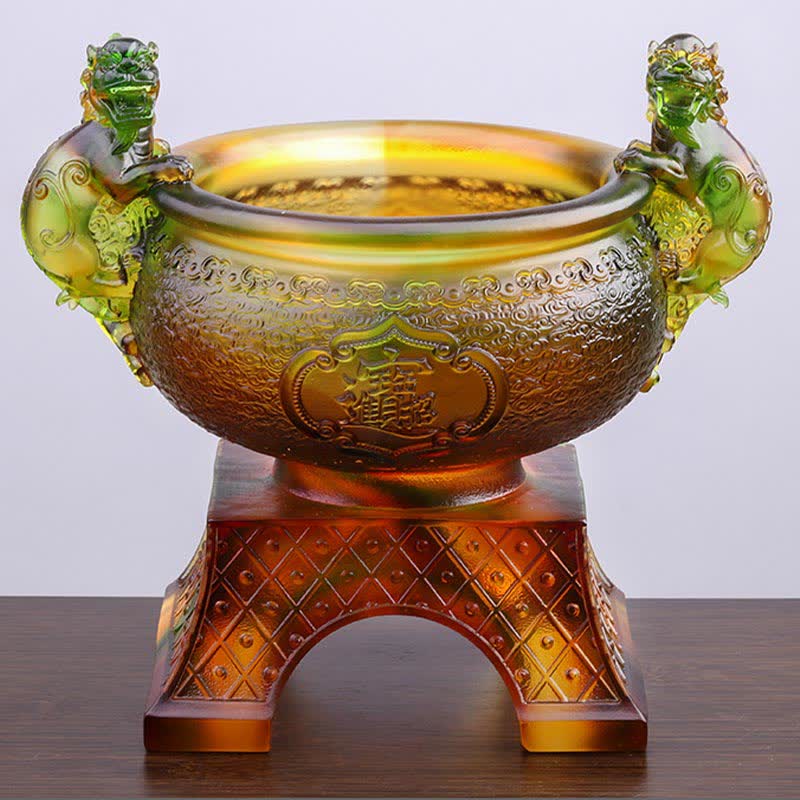 Ciotola del tesoro PiXiu in cristallo Liuli fatta a mano, pezzo d'arte, decorazione per la casa - image 2