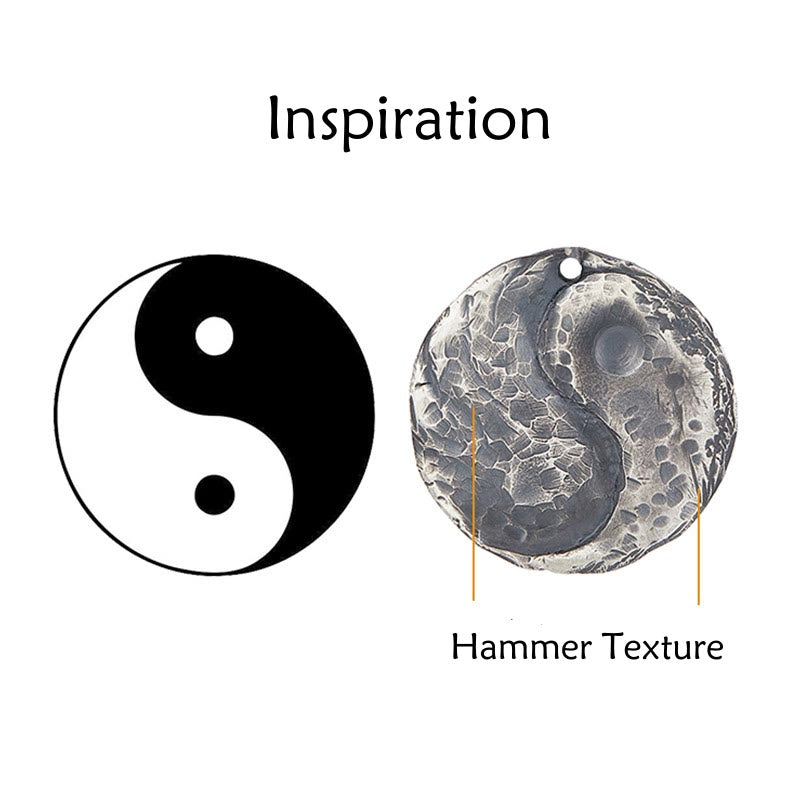 Buddha Stones 990 Sterling Silver Yin Yang Hammer Texture Collana con ciondolo Armonia - image 12