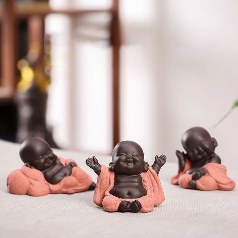 Buddha Stones Buddha sempre sorridente che ride Ricchezza Fortuna Argilla viola Statua di Maitreya Decorazione - image 5