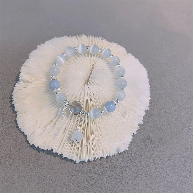 Braccialetto di supporto con ciondolo a forma di stella a forma di farfalla, pietra di luna e occhio di gatto Buddha Stones