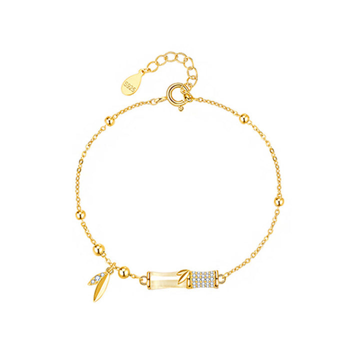 Bracciale Buddha Stones in argento sterling 925 placcato oro 18K con foglia di giada bianca e zircone di bambù - image 12