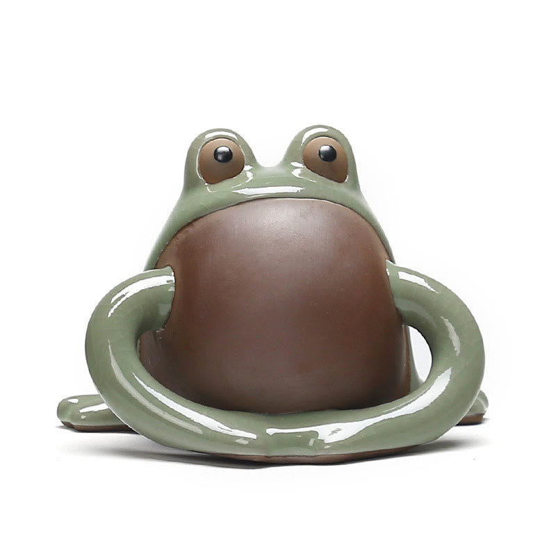 Buddha Stones FengShui Ricchezza Fortunato Carino Rana Ceramica Tè Animale Domestico Figurina Decorazione
